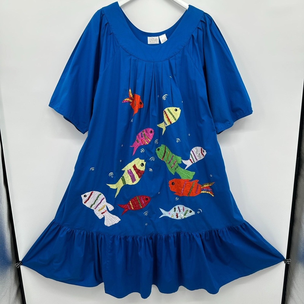 Vintage Go‎ Softly House Dress Kaftan Lounge Large Coastal Resort Island Cruise